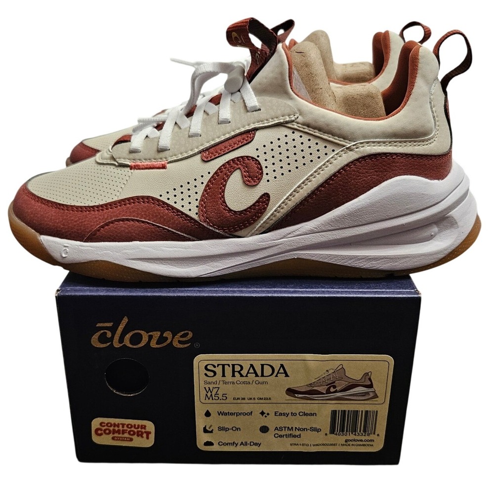 Clove Strada Sand Terra Cotta Gum Waterproof Nursing Shoes Womens 7 Mens 5.5 NEW
